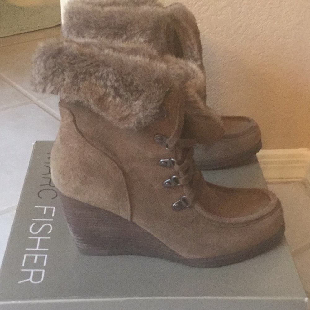 Marc Fisher brown suede wedge boots